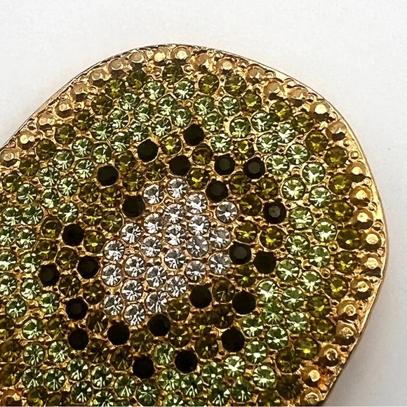 Vintage Carlisle Signed Swarovski Rhinestone Green Gold Kiwi Brooch - Picture 5 of 10